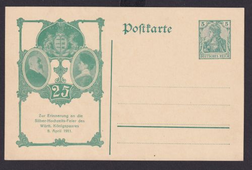 Briefmarken Deutsches Reich Privatganzsache Silberhochzeit Königpaar Württemberg