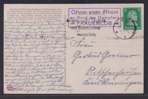 Schiffspost Rhein Deutsches Reich mit R3 Gruss vom Rhein an Bord des Dampfers