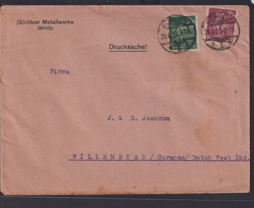 Deutsches Reich Brief Infla MIF Arbeiter Destination Görlitz Curacao