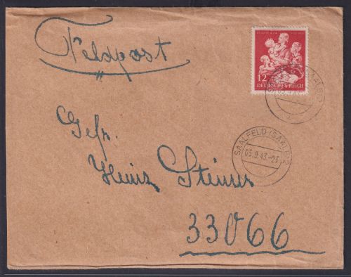 Deutsches Reich Brief Feldpost frankiert Saalfeld Thüringen n 33066 II Weltkrieg
