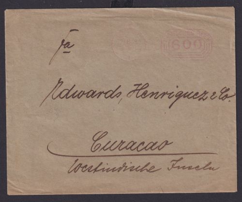 Deutsches Reich Brief Infla AFS Absenderfreistempel Destination Hamburg Curacao