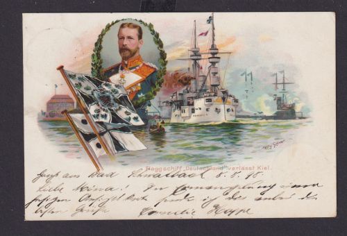 Ansichtskarte Künstlerkarte Sign. Kiel Flagschiff Deutschland a.Langenschwalbach