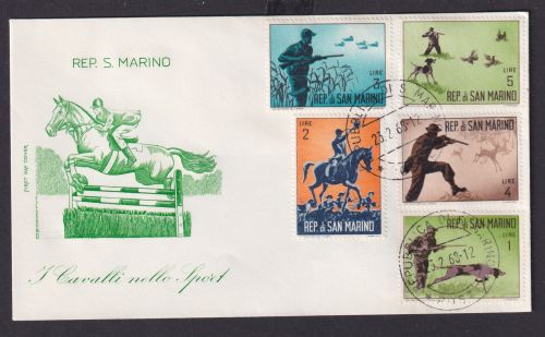 San Marino Brief attraktiver Umschlag Pferde Pferdesport und Jagd Hunde Tiere