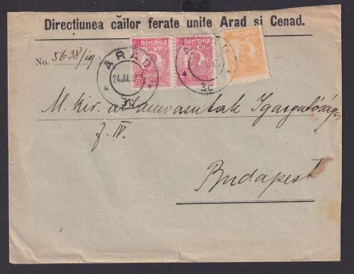 Rumänien Brief Arad nach Budapest Ungarn