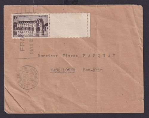 Frankreich Brief EF Randstück mit gezähntem Leefeld Masch.Werbestempel Paris n.