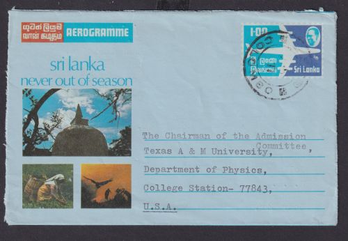 Ceylon Sri Lanka schöne Flugpost Ganzsache Aerogramm Colombo College Station