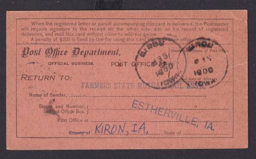 Kiron Iowa USA nach Estherville Return Info 25.8.1900