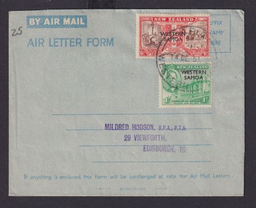 Flugpost Neuseeland Aufdruck Western Samoa Afrika frank. Aerogramm Edinburgh