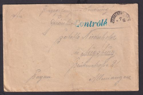 KGF Kriegsgefangenenpost Feldpost aus Frankreich n Augsburg Bayern I. Weltkrieg