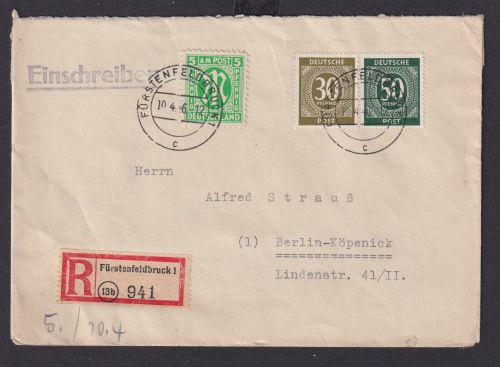 Bizone AM-Post MIF All. Besetzung R Brief Fürstenfeldbruck nach Berlin Köpenick