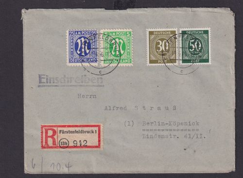 Bizone AM-Post MIF All. Besetzung R Brief Fürstenfeldbruck nach Berlin Köpenick