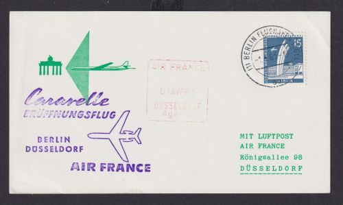 Flugpost Brief Air Mail berlin selt. grüner Stempel Brandenburger Tor Caravelle