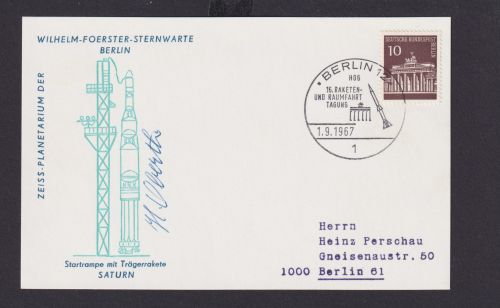 Berlin Brief inter. Umschlag + Stempel Brandenburger Tor Saturn Rakete