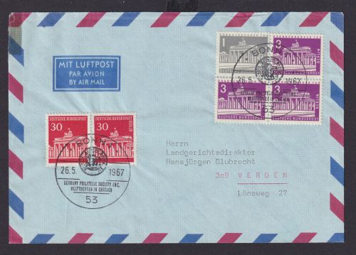 Flugpost Berlin sehr attrktiver Brief SST Bonn Philatelie Welttreffen Chicago