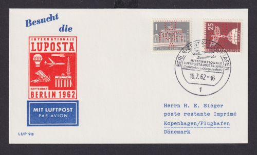 Flugpost airmail Berlin Luposta 1962 Perfin Privatlochung n. Kopenhagen Dänemark