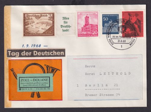 Berlin Brief selt. Stempel. Int. Police Corporation Polizei mit illustrer Frankatur