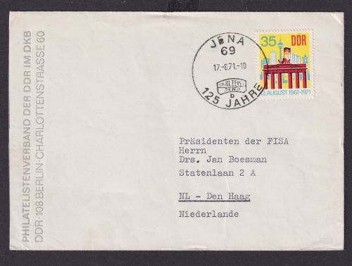 DDR Brief EF 1692 Brandenburger Tor SST 125 Jahre Jena nach Den Haag Niederlande