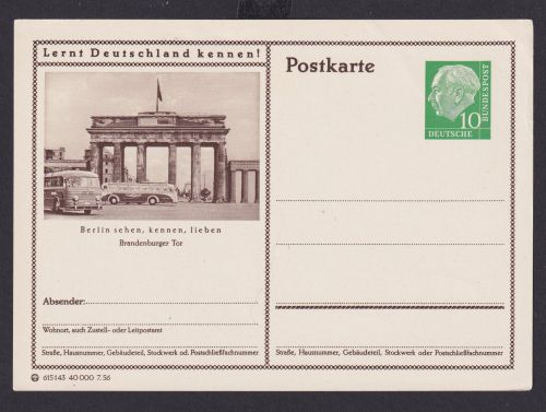 Bundesrepublik Heuss Bild Ganzsache Brandenburger Tor Lernt Deutschland kennen