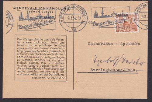 Berlin selt. Masch. SST Charlottenburg Vergeßt Berlin nicht n Barsinghausen