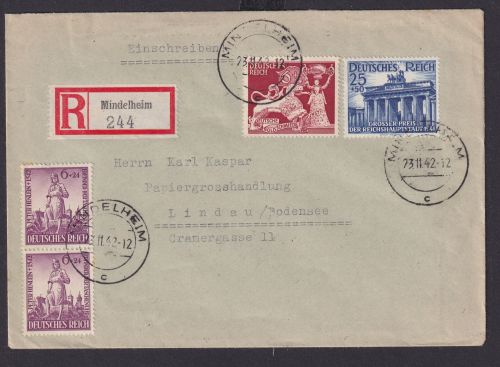 Deutsches Reich R Brief MIF Mindelheim Lindau Motiv Brandenburger Tor 23.11.1942