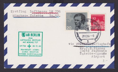 Flugpost Airmail Dekor. Frankatur Widerstandskämpfer Brandenburger Tor LH 736