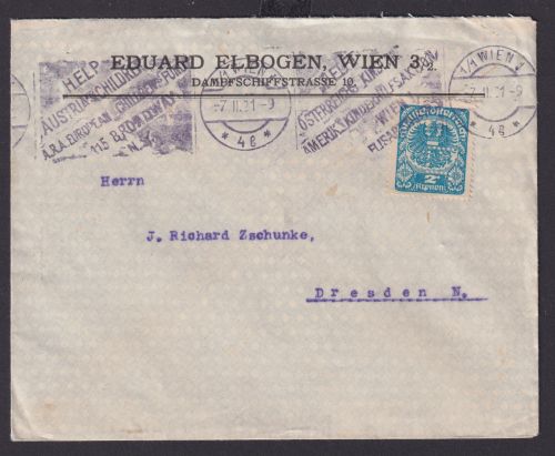 Österreich Brief Maschinen - Stempel Help Children Wien nach Dresden 7.11.1931