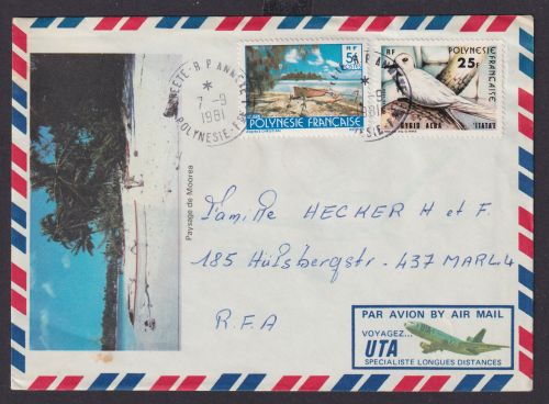 Flugpost Frankreich Französisch Polynesien Kolonien Brief Papeete R.P. Annexe