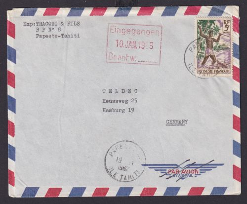 Frankreich Französisch Polynesien Kolonien Brief Papeete Tahiti nach Hamburg