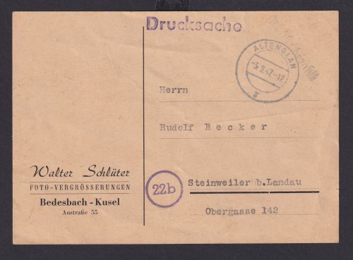 All. Besetzung Altenglan Gebühr bezahlt auf Drucksachen Postakrte n Steinweiler
