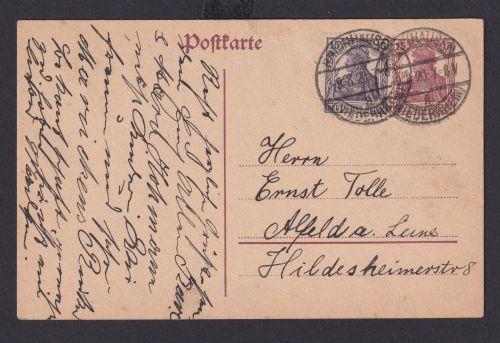 Deutsches Reich Ganzsache 15 Pfg. Germania ZuF Rheinhausen Niederrhein n Alfeld
