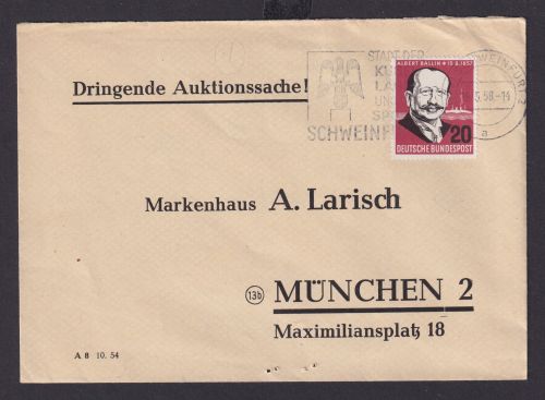 Bund Brief EF 266 Ballin Maschin.Werbestempel Schweinfurt Adler nach München
