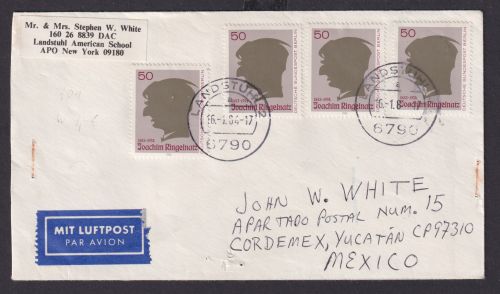 Berlin Flugpost Brief MEF 701 Destination Landstuhl Cordemex Yucatan Mexiko