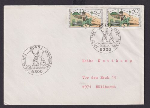 Bund Brief MEF Bonn 700 Jahre Düsseldorf als FDC nach Hüllhorst 5.5.1988
