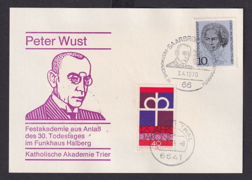 Bund Sonderkarte Peter Wust Festakademie Saarbrücken mit rs. Block 25 Jahre BRD