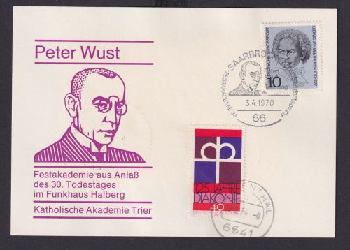Bund Sonderkarte Peter Wust Festakademie Saarbrücken mit rs. Block 25 Jahre BRD
