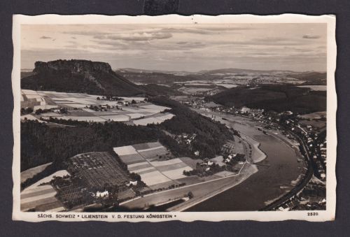 Ansichtskarte Lilienstein Sächsische Schweiz Sachsen Totalansicht m. Elbe