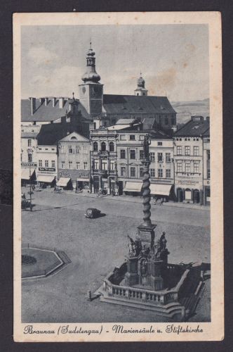 Ansichtskarte Braunau Sudetengau Broumov Tschechien Mariensäule Stiftskirche