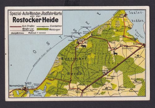 Ansichtskarte Rostocker Heide Mecklenburg Vorpommern Auto Wander Radfahr Karte