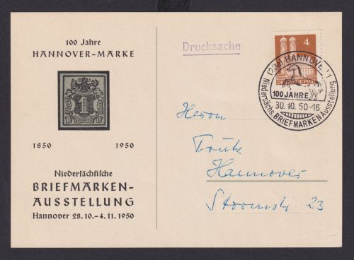 Bizone Philatelie selt. SST Hannover Ausstellung 100 Jahre Briefmarken Pferde