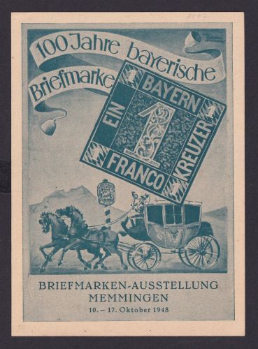 Philatelie Bizone Brief 100Jahre Briefmarken Bayern tolle Anlaßkarte Memmingen