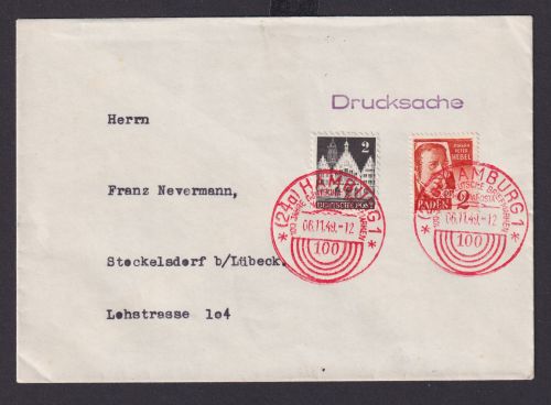 Brief MIF Franz. Besetzung Baden Bizone Bauten mit rotem SST 100 Jahre Deutsche