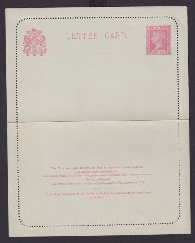 Australien Australia Victoria Ganzsache Queen Victoria Kartenbrief 1 p Rückseite