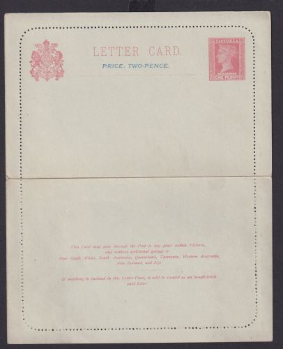 Australien Australia Victoria Ganzsache Queen Victoria Kartenbrief 2p auf 1p