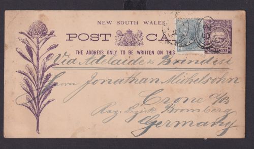 Australien New South Wales Ganzsache 1p + ZuF 1/2p Nrn. Stempel 52 via Adelaide