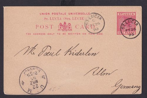 Briefmarken Britische Kolonien St. Lucia Ganzsache Queen Victoria 1p nach Ulm
