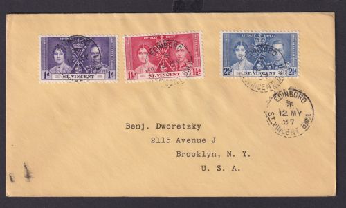 St. Vincent Britische Kolonien Karibik Brief Edinboro nach New York USA Krönung