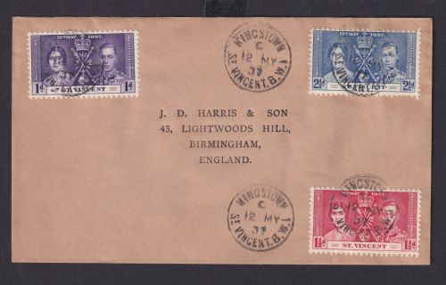 St. Vincent Britische Kolonien Karibik Brief Kingston Birmingham England Krönung