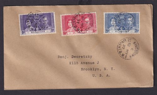 St. Vincent Britische Kolonien Karibik Brief Kingston nach New York USA Krönung