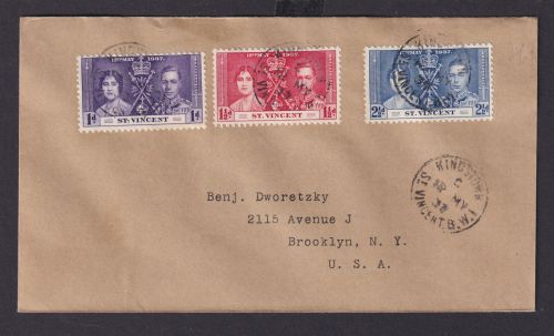St. Vincent Britische Kolonien Karibik Brief Kingston nach New York USA Krönung