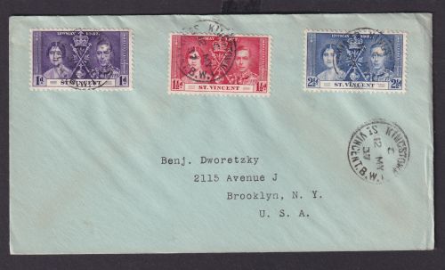 St. Vincent Britische Kolonien Karibik Brief Kingston nach New York USA Krönung
